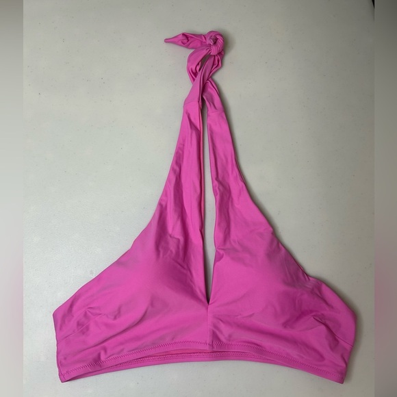 2/$30 Aerie Crossover Keyhole Halter Bikini Top Hot Pink Size Large NWT - Picture 2 of 5